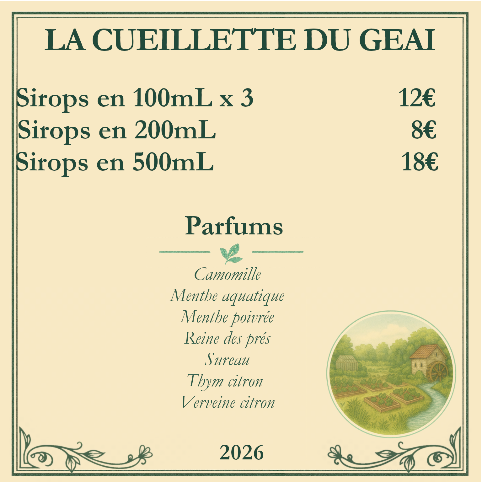 Tarifs 2026 et parfums des sirops de plantes